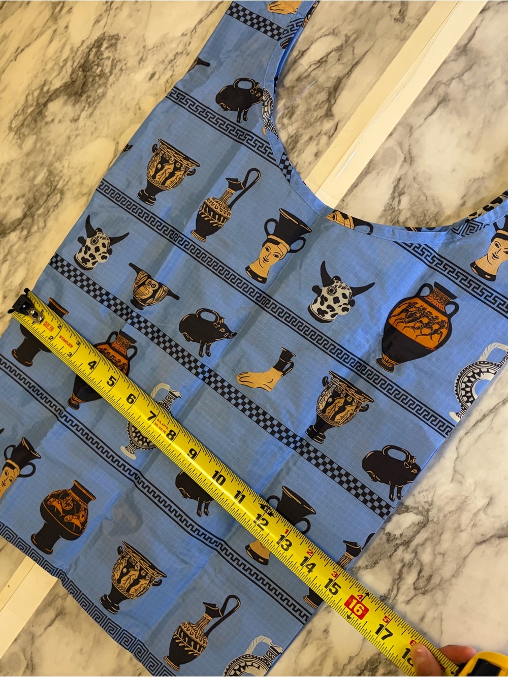 BAGGU Sky Blue lightweight - Ancient Greek Vessels Print Foldable standard Tote - Picture 5 of 6